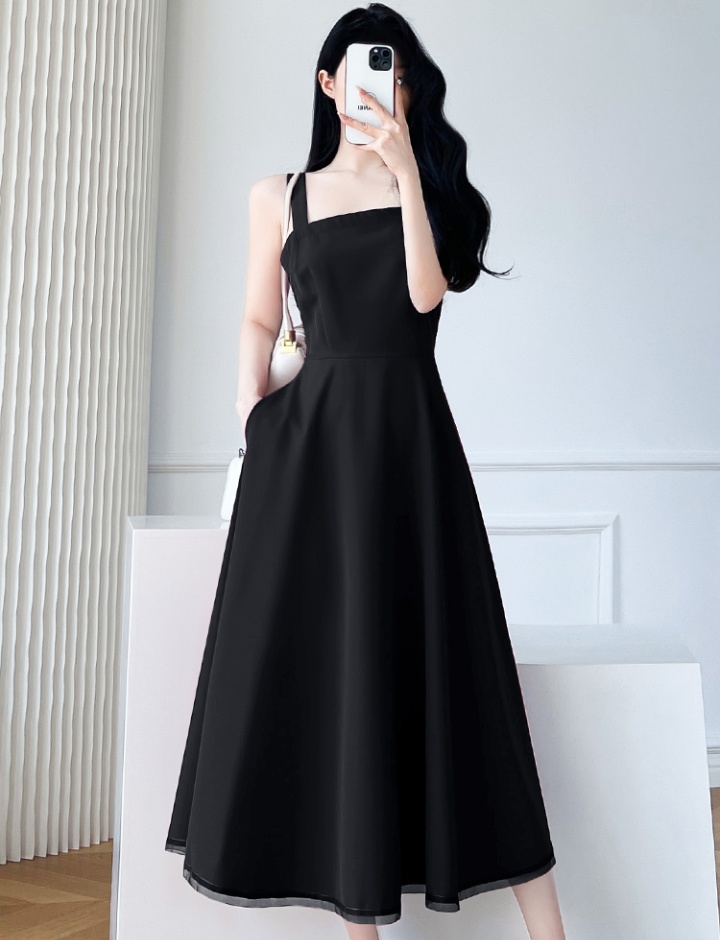 Black slim business suit France style long dress for women