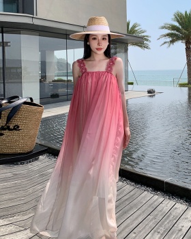 Big skirt vacation pink dress seaside beautiful beach dress