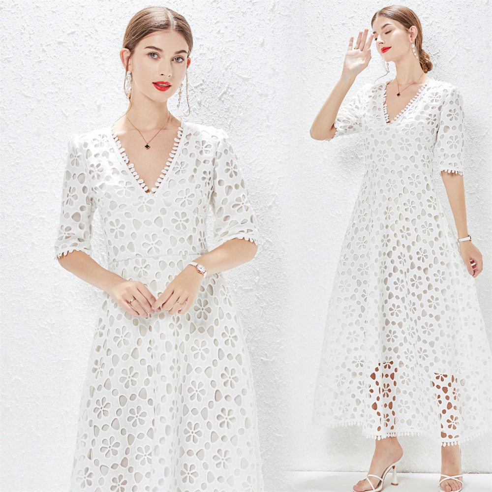 Temperament pure long dress hollow France style dress