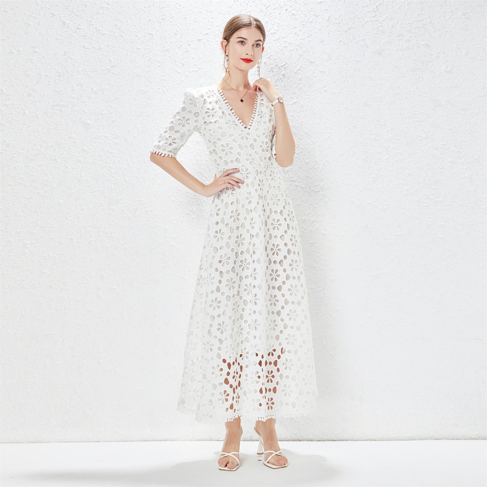 Temperament pure long dress hollow France style dress