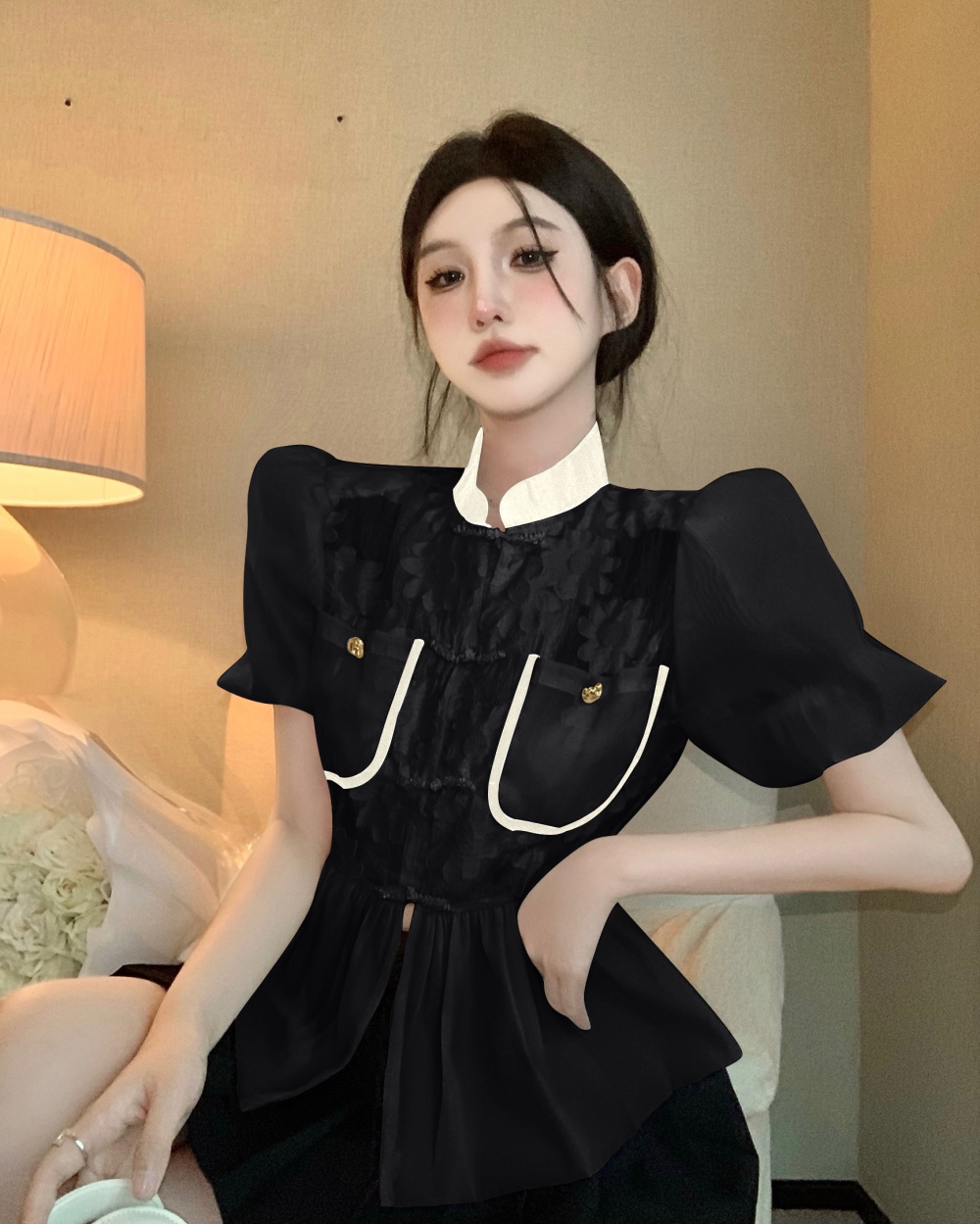 Light lace shirt temperament summer doll shirt