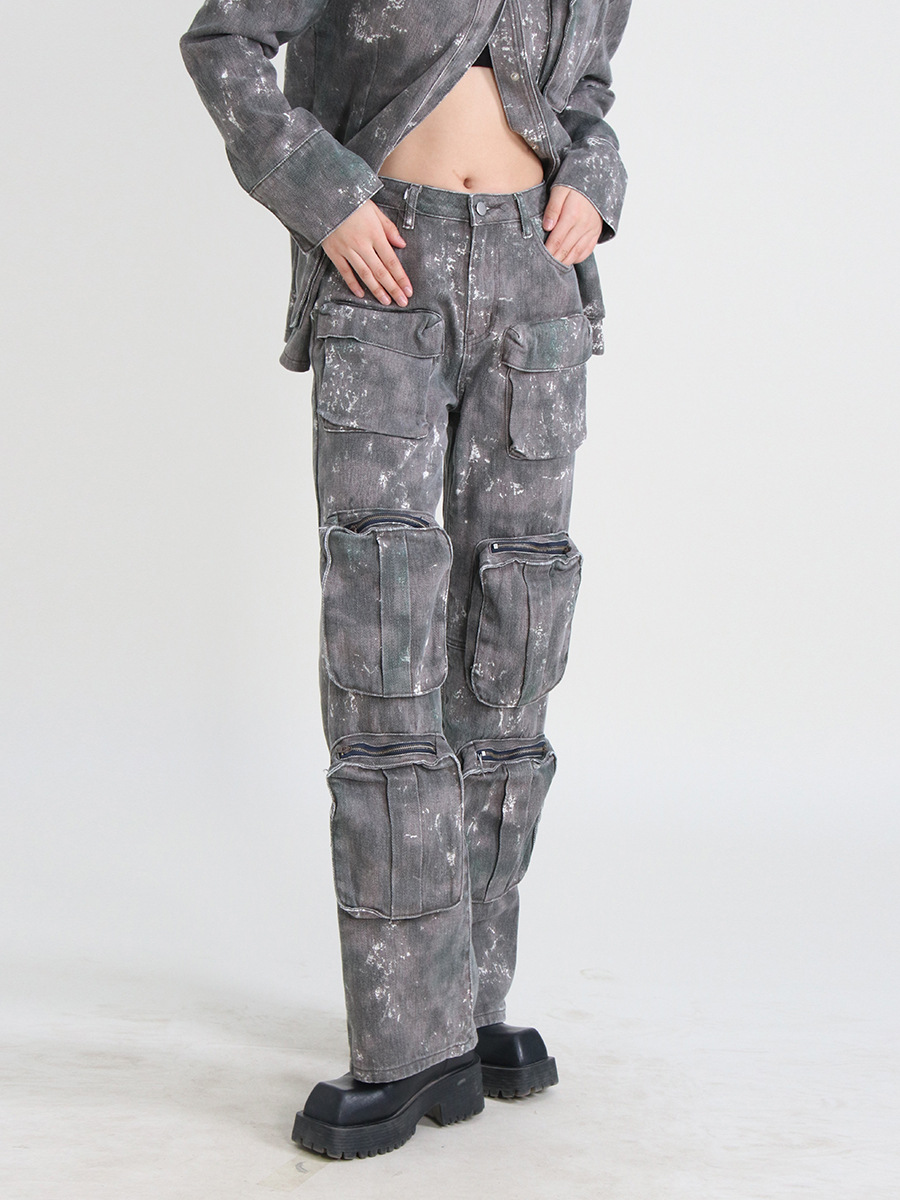 Pocket work clothing Korean style pants
