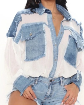 Spring lapel shirt gauze fashion coat for women