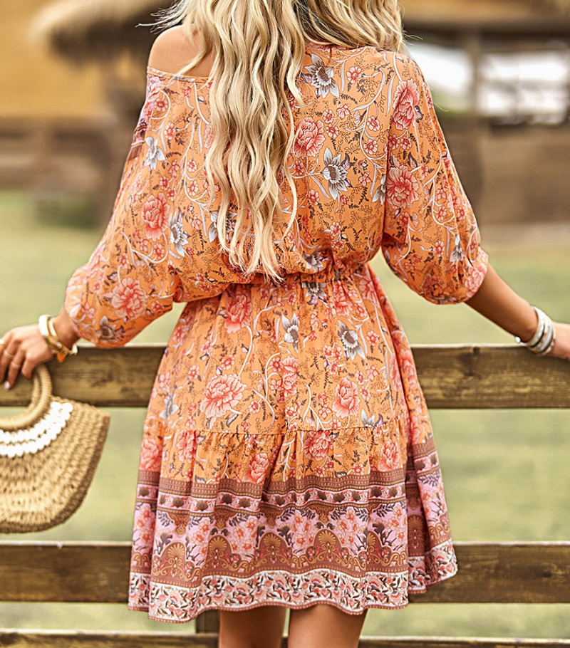 Summer V-neck T-back vacation Bohemian style dress