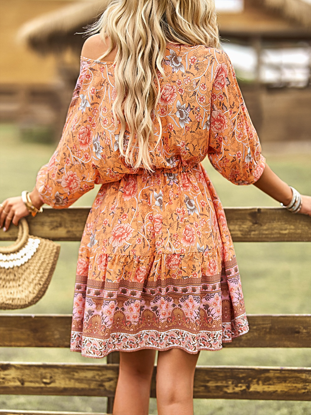 Summer V-neck T-back vacation Bohemian style dress