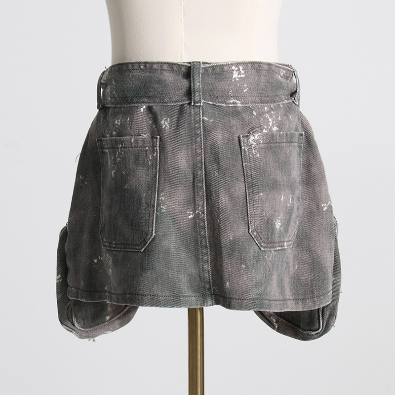 Printing high waist short skirt pocket skirt