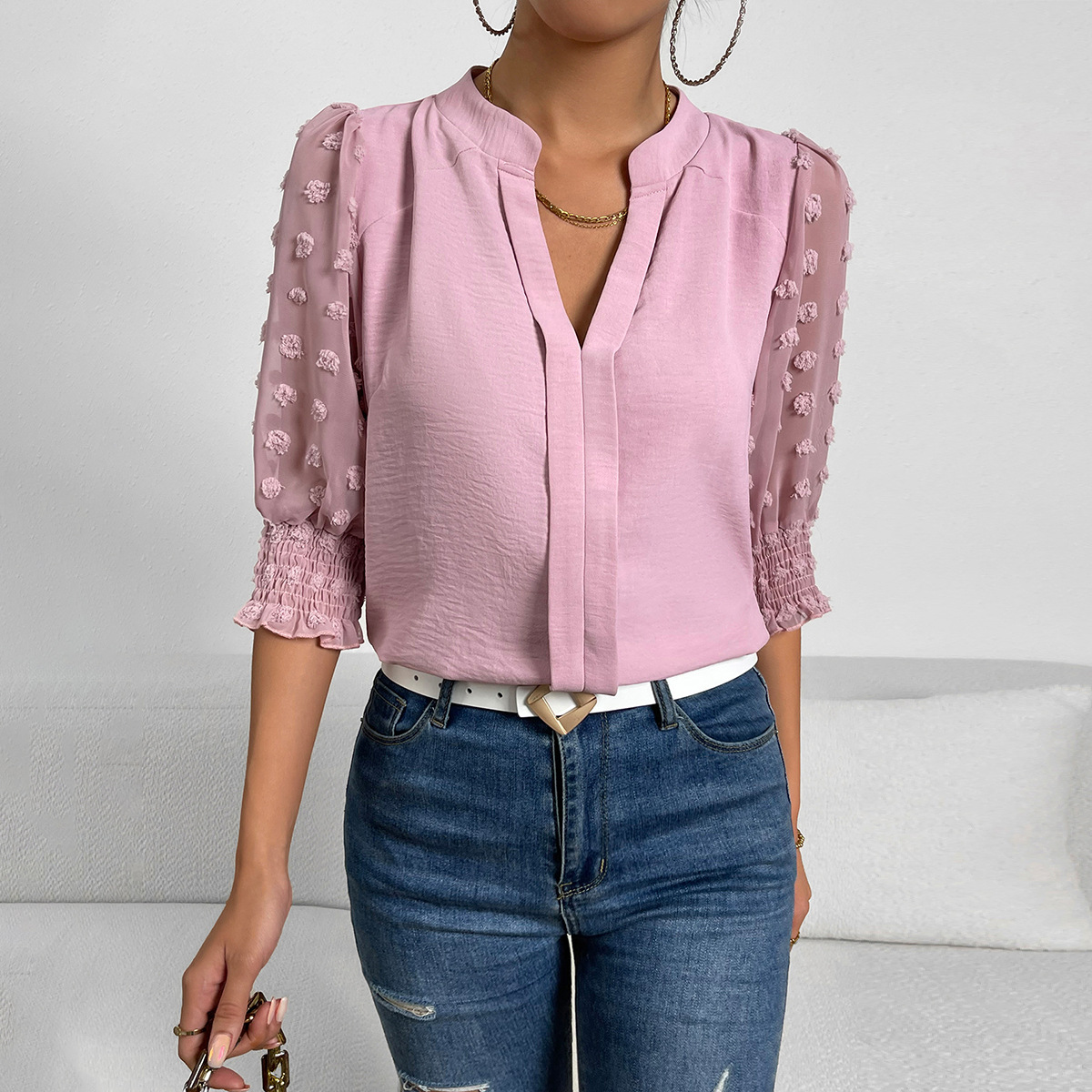 Temperament shirt V-neck tops for women