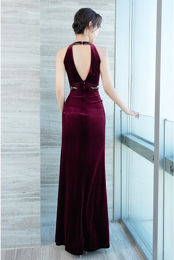 Velvet pendant low-cut evening dress banquet formal dress