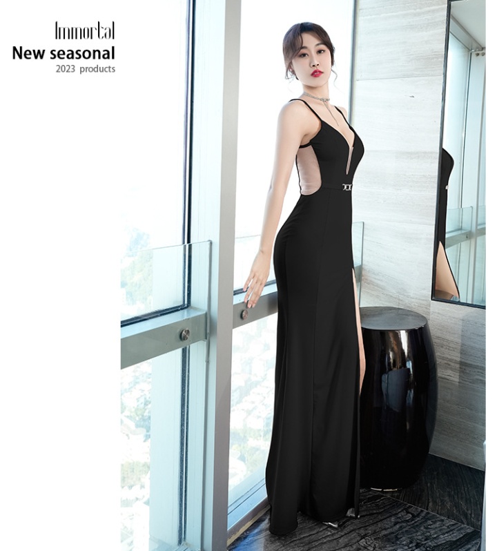 Low-cut sling formal dress perspective evening dress