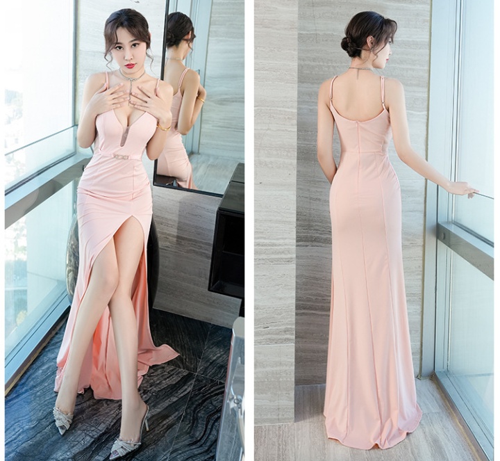 Low-cut sling formal dress perspective evening dress