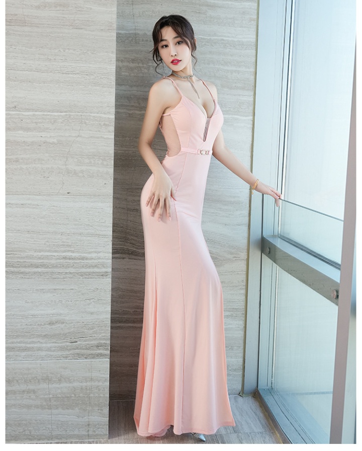 Low-cut sling formal dress perspective evening dress