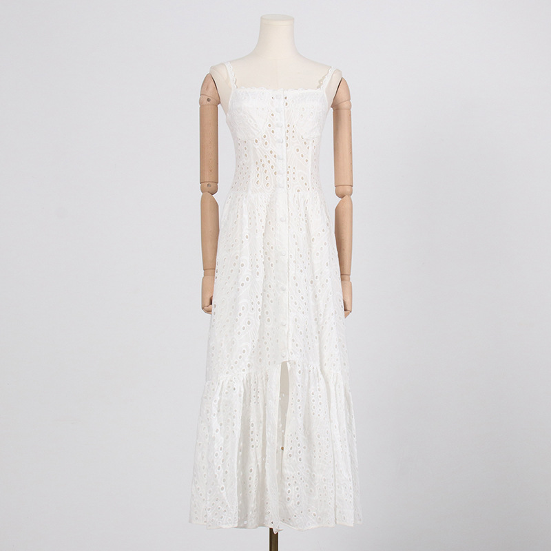 Fresh hollow strap dress embroidery dress