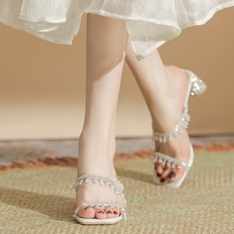 High-heeled summer slippers pure temperament sandals for women
