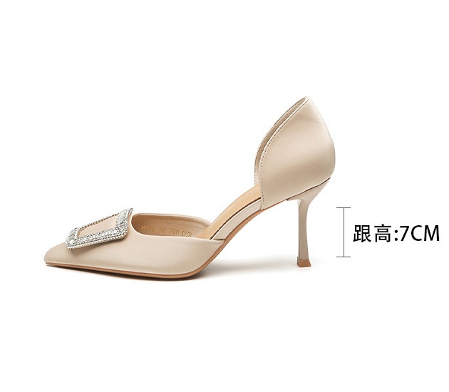 Ice silk fashion side buckle pointed summer temperament shoes