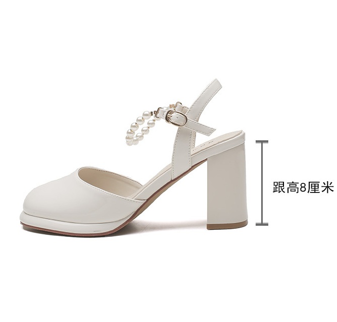 High-heeled round thick college style beads sandals for women