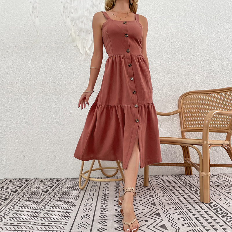 Pure sling summer cardigan cotton linen European style dress