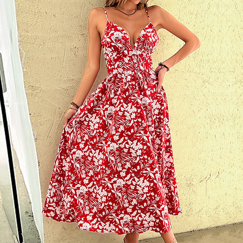 Fashion red summer sling European style dress for women