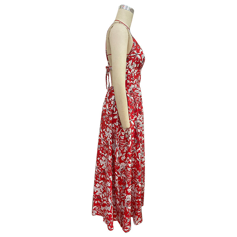 Fashion red summer sling European style dress for women