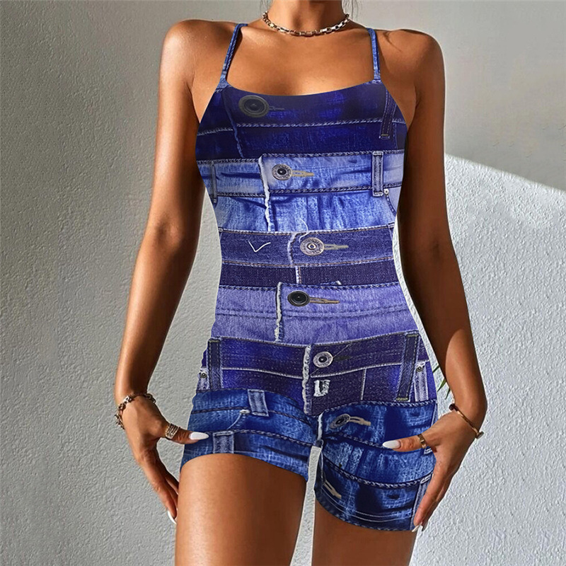 Printing sexy halter sports short jumpsuit for women