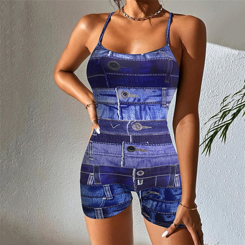 Printing sexy halter sports short jumpsuit for women