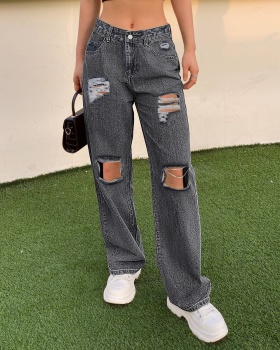 European style fashion holes tassels jeans for women