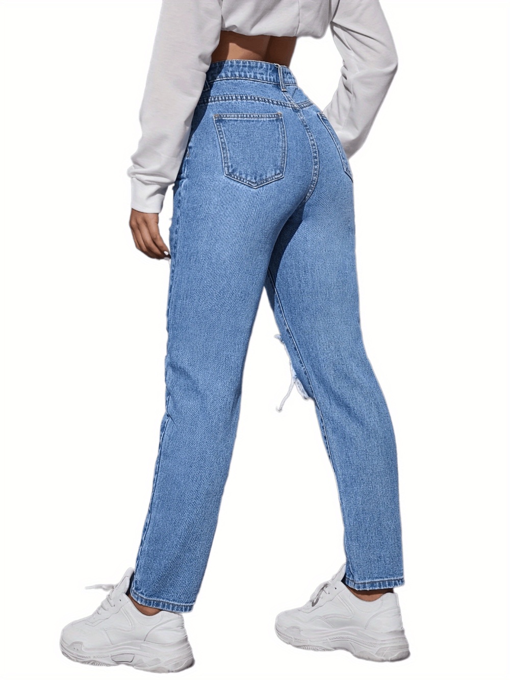 European style high waist jeans holes Casual pants