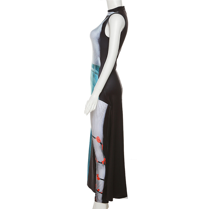 Summer slim sleeveless printing dress for women