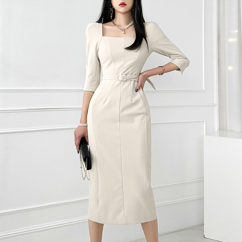 Korean style temperament square collar slim dress for women