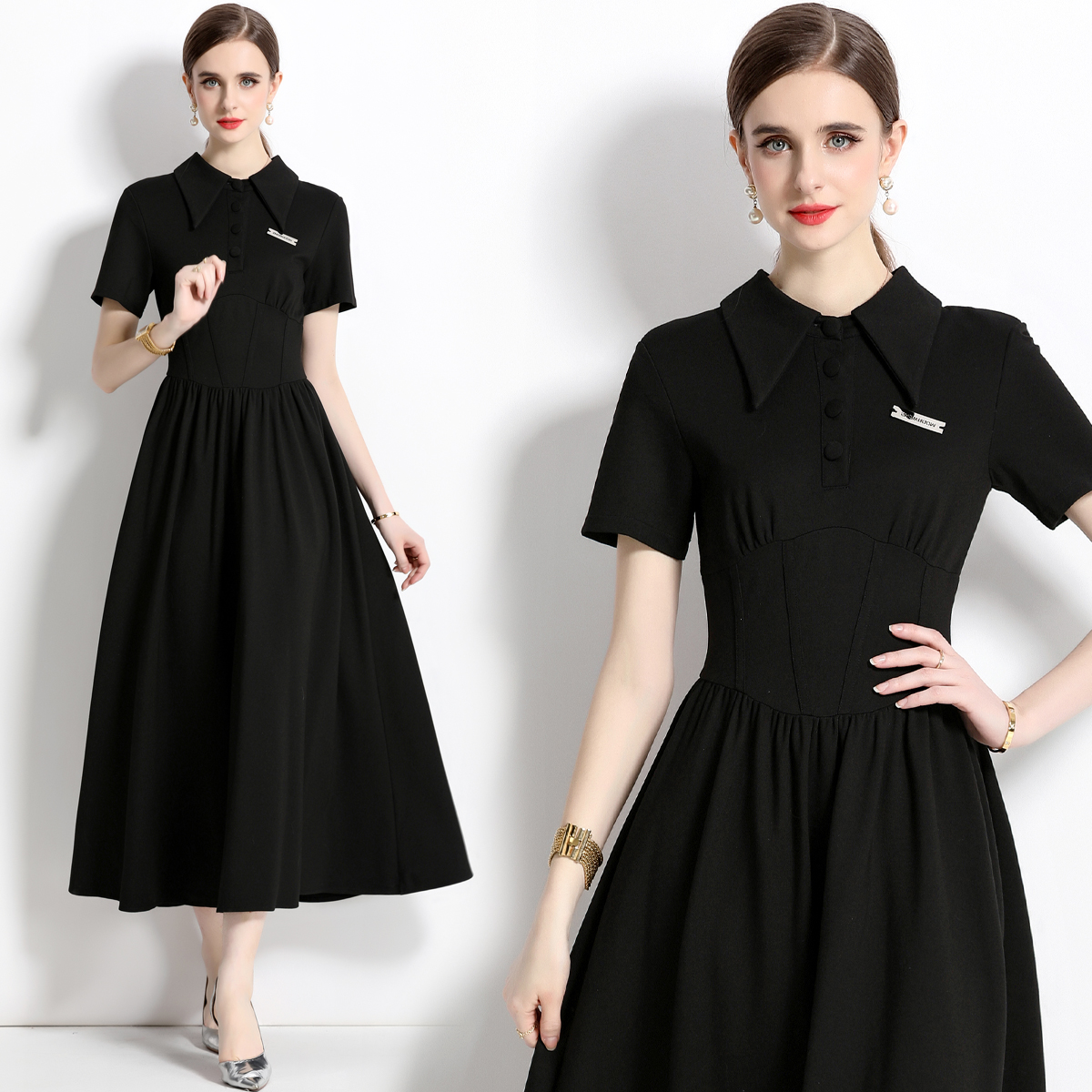 Cotton splice rome France style light long black dress