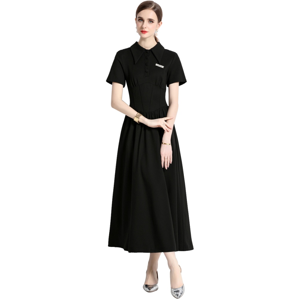 Cotton splice rome France style light long black dress