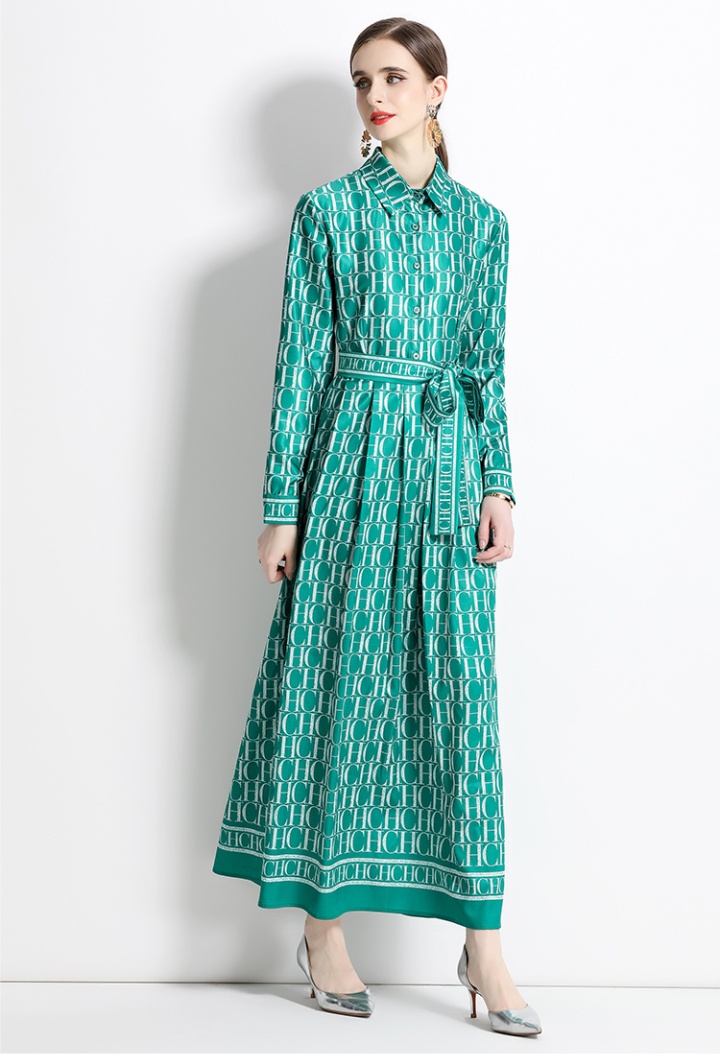 Pinched waist European style slim all-match printing dress