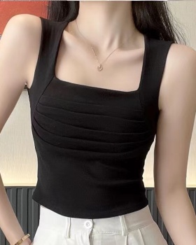 Square collar fold primer vest slim tops for women