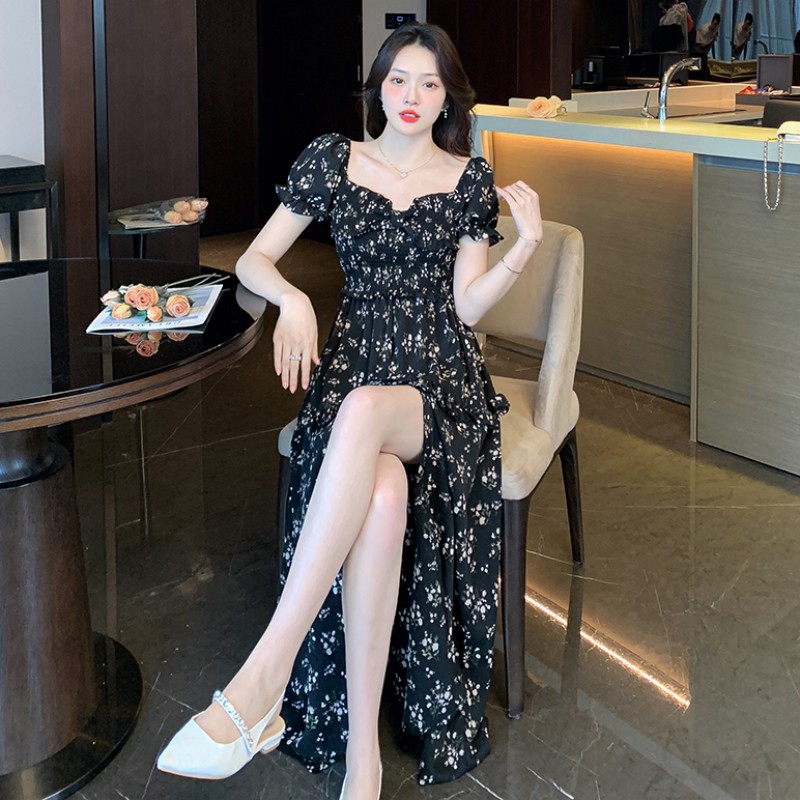 Split Korean style dress temperament long dress for women