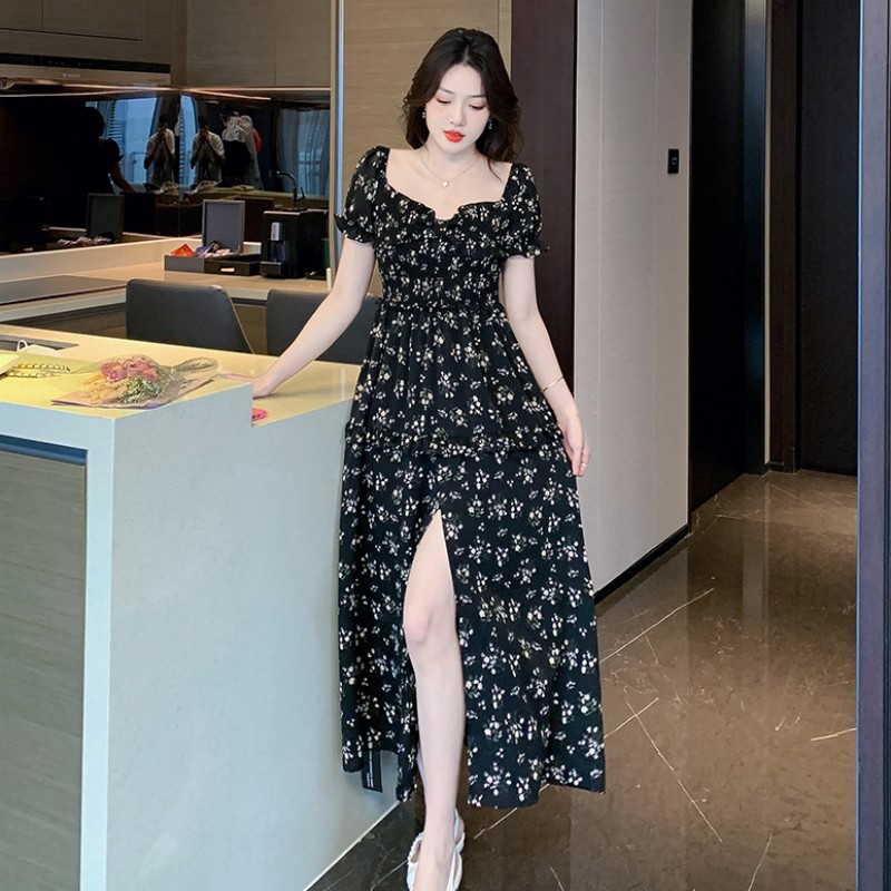 Split Korean style dress temperament long dress for women