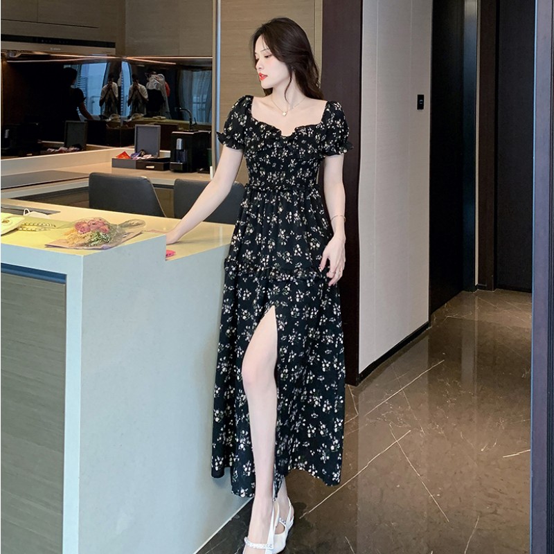 Split Korean style dress temperament long dress for women