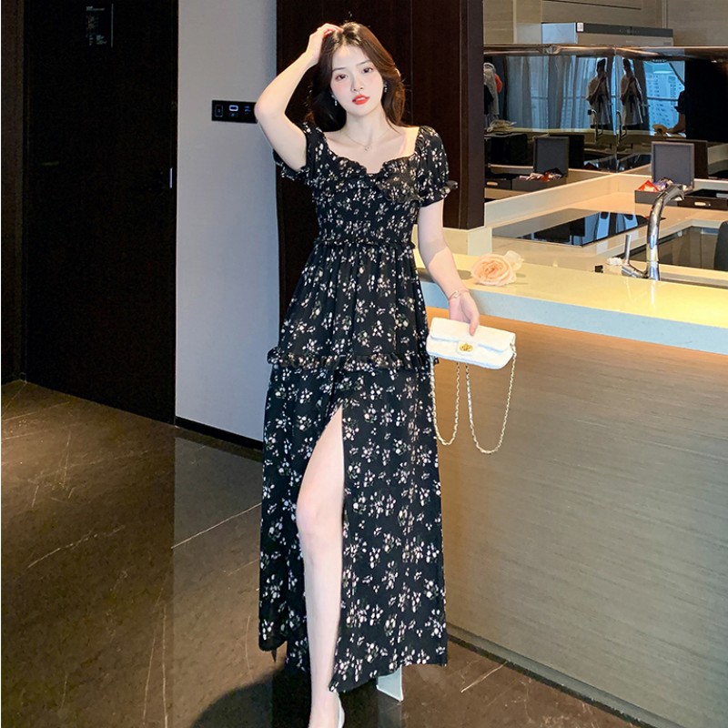 Split Korean style dress temperament long dress for women