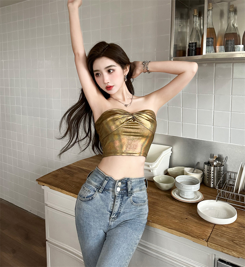 Spicegirl sexy gold navel wrapped chest tops for women