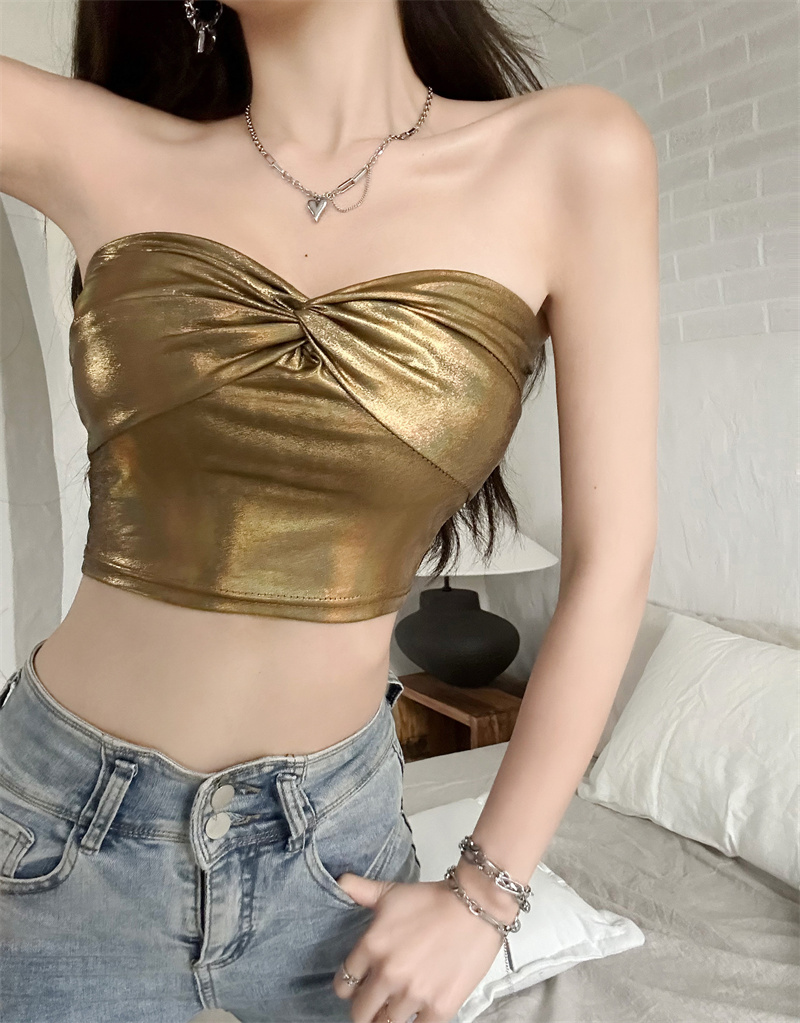 Spicegirl sexy gold navel wrapped chest tops for women