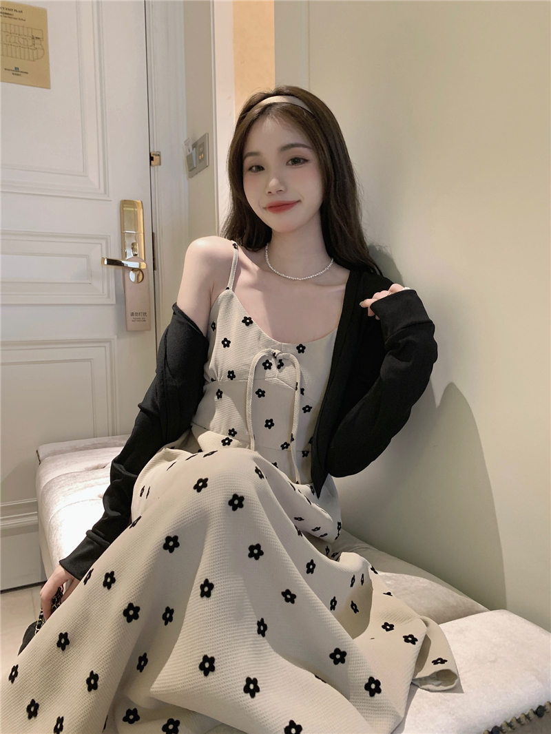 Sling floral tops Korean style long dress 2pcs set