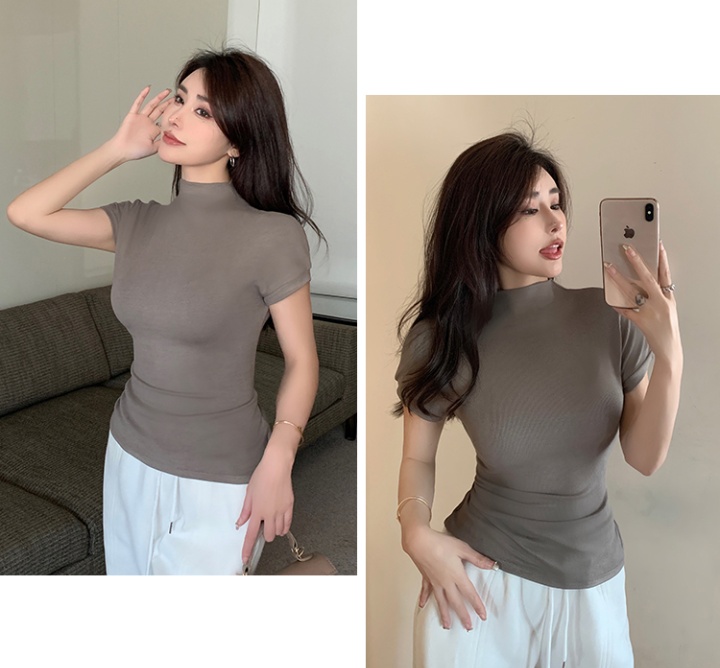 Half high collar T-shirt slim tops for women