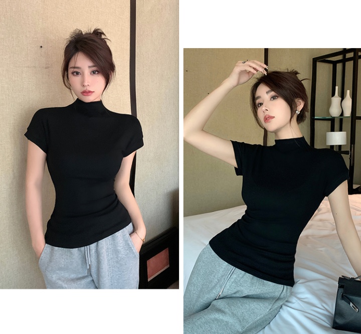 Half high collar T-shirt slim tops for women