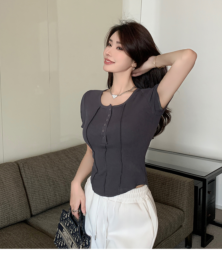 Short sleeve tops square collar cardigan for women