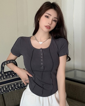 Short sleeve tops square collar cardigan for women
