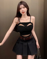 Hollow high waist tops pleated wrapped chest skirt 2pcs set