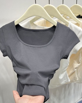 Both sides of fold short tops Korean style T-shirt