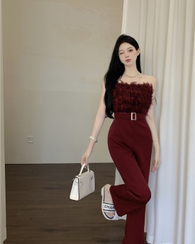 Wrapped chest temperament summer feather jumpsuit