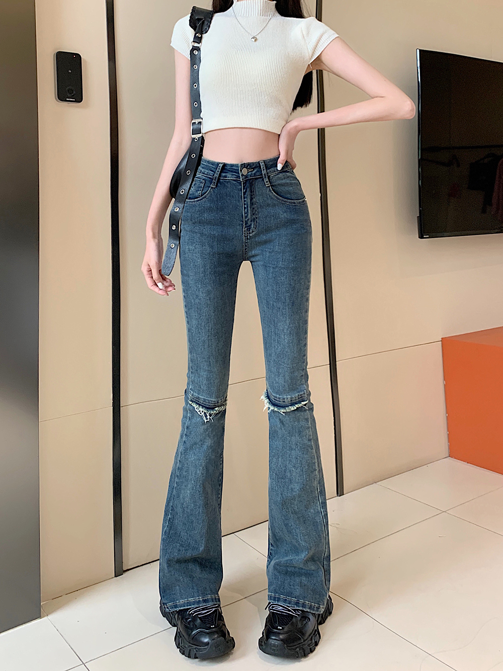 Elasticity high waist spring and autumn jeans for women