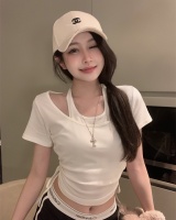 Pseudo-two bandage T-shirt halter tops for women