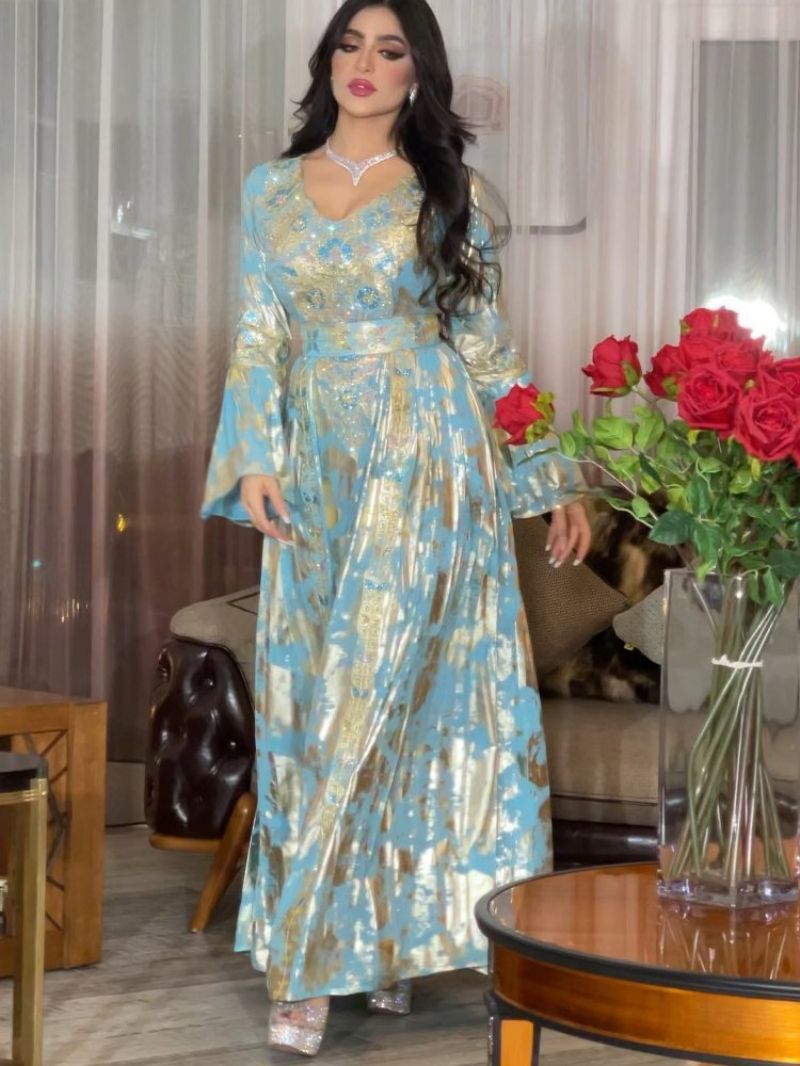 Sequins evening dress embroidered robe