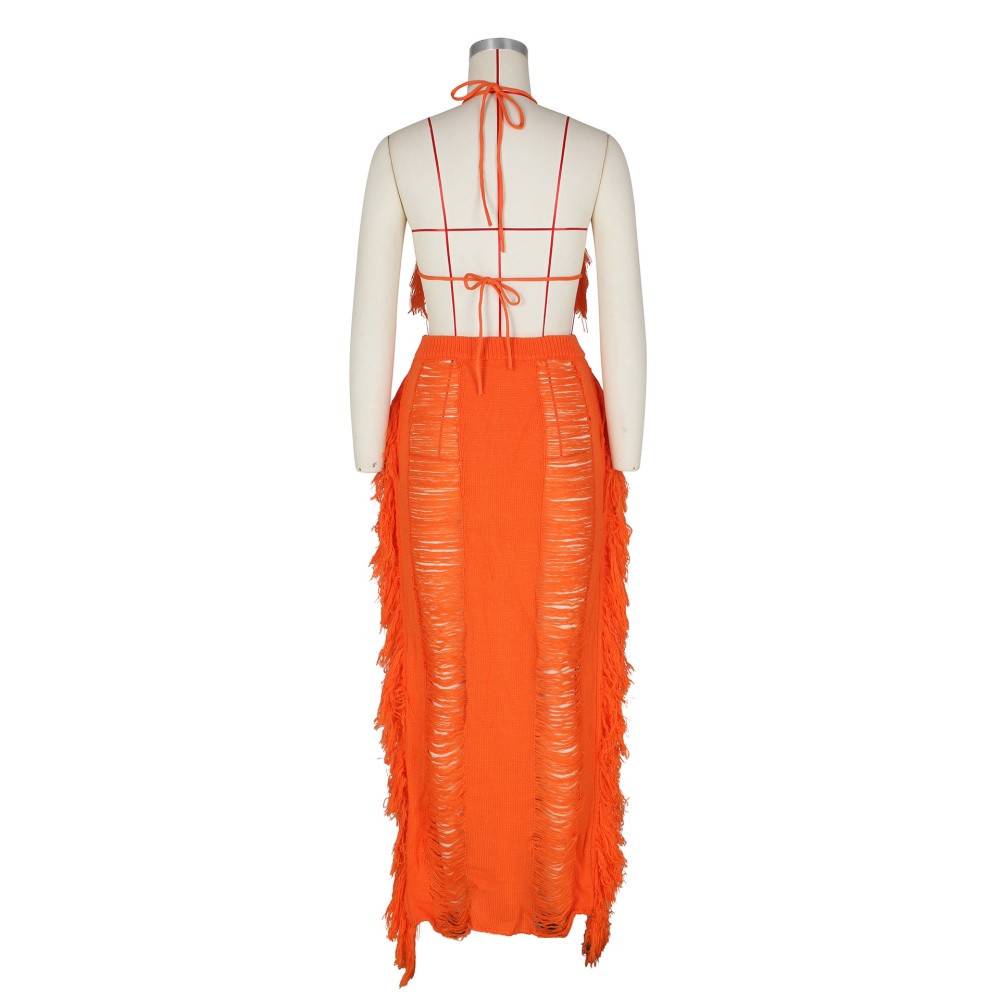 Tassels sexy knitted summer beach dress a set for women